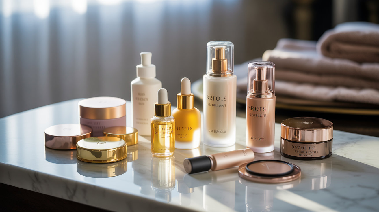 Elegant beauty and wellness products beautifully arranged