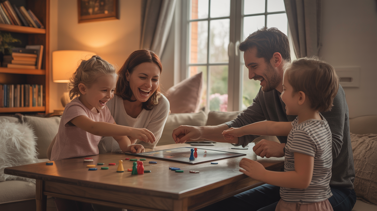 Family playing board games together